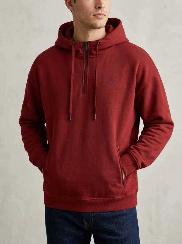 Everyday Quarter Zip Mountain Graphic Geometric Outdoor Look Men's Hoodie