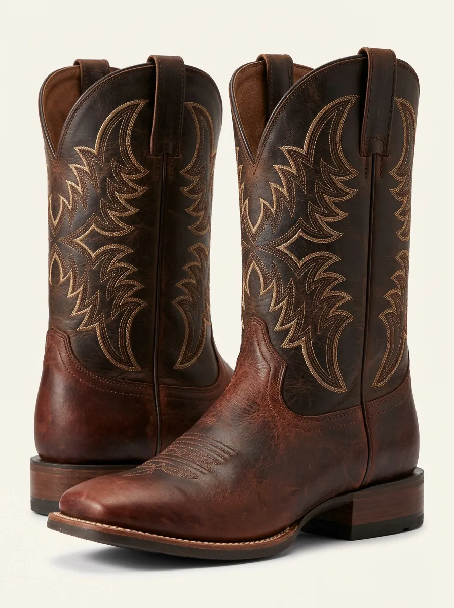 Heritage Embroidered Leather-Look Heritage Look Men's Western Cowboy Boots