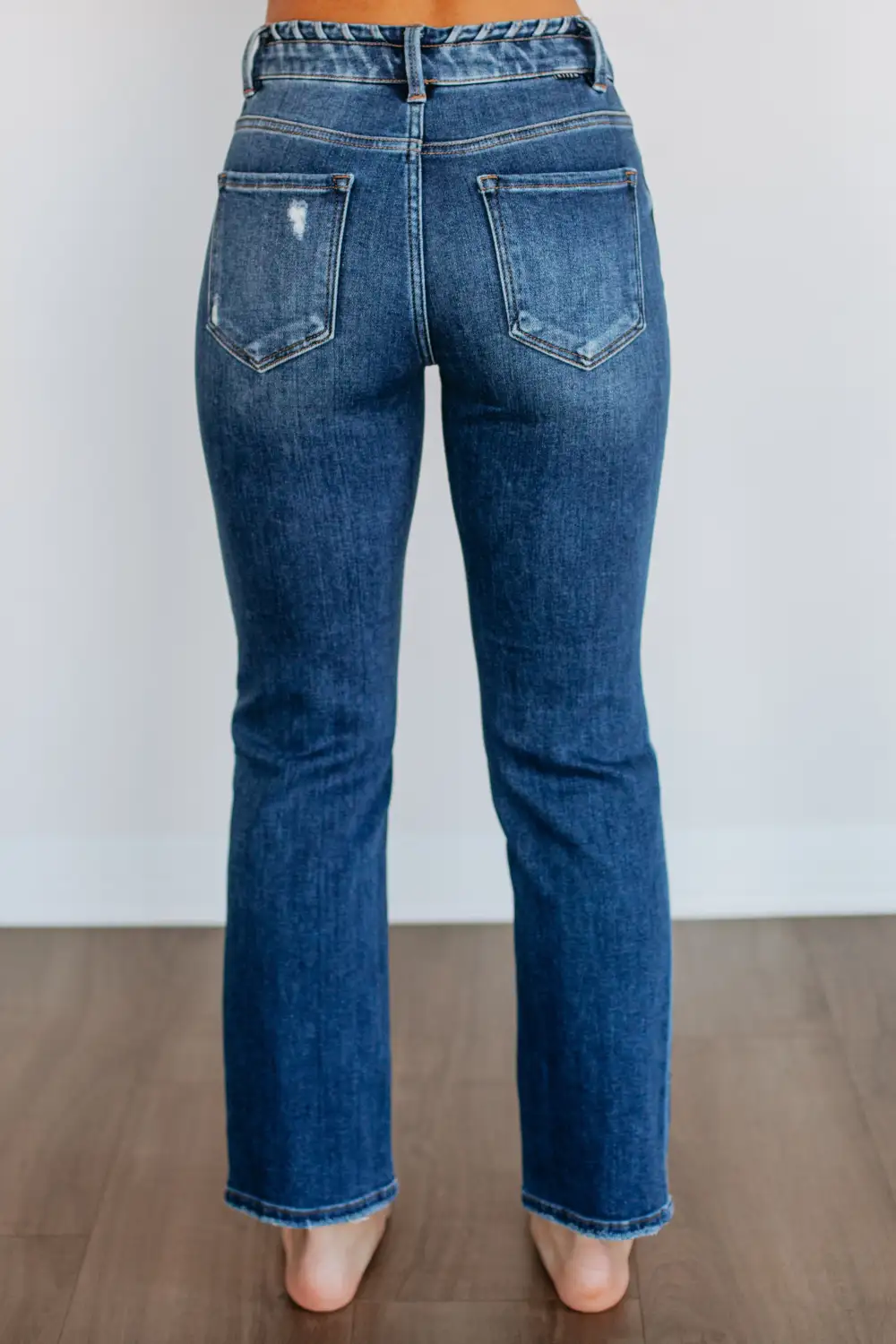 Women's High Rise Straight Leg Fading Whiskering Jeans