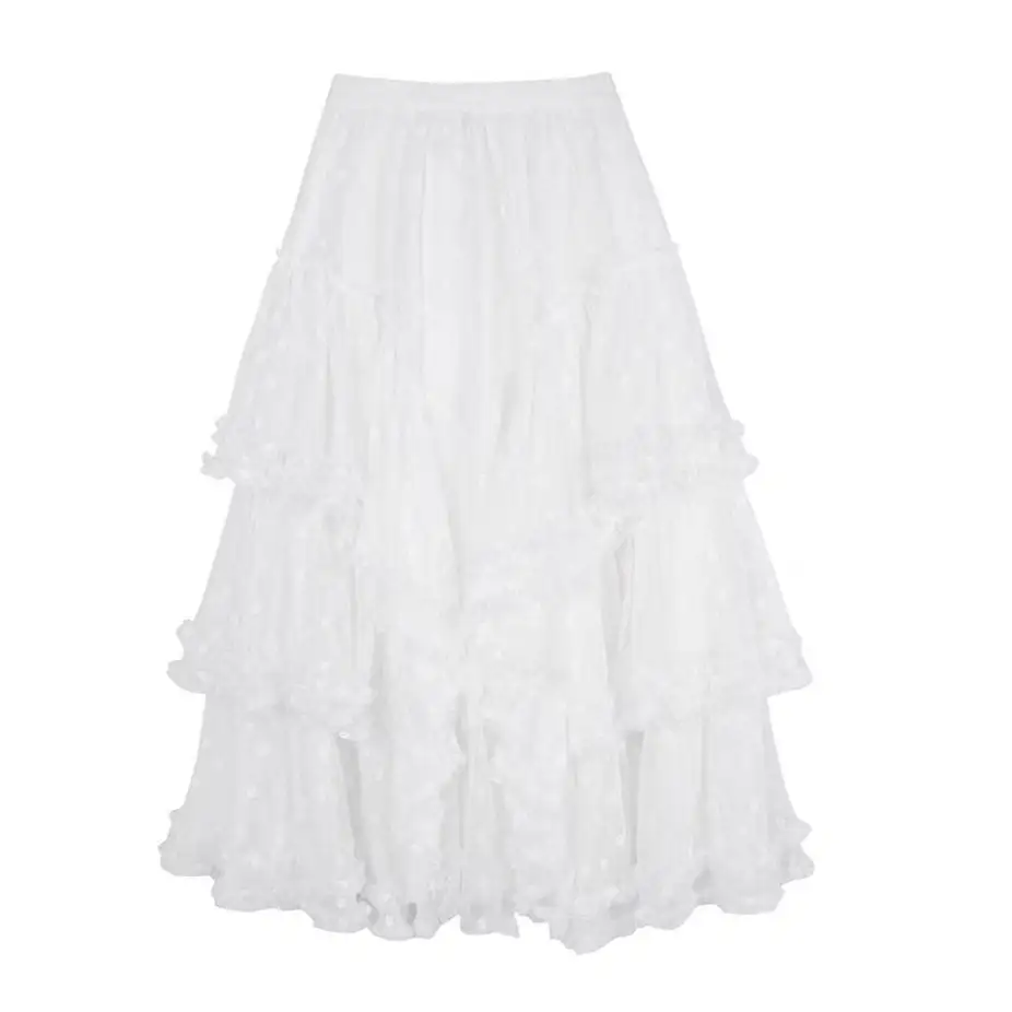Structured A-Line Lace Mesh Midi Skirt