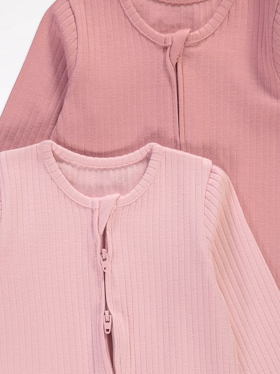 Pink Ribbed Zip Fasten Sleepsuits 5 Pack detail 2