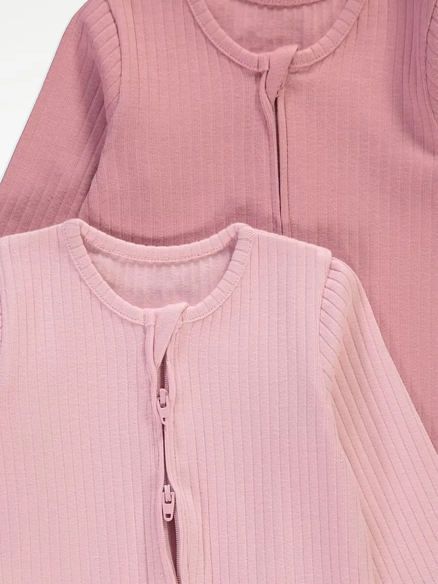 Pink Ribbed Zip Fasten Sleepsuits 5 Pack