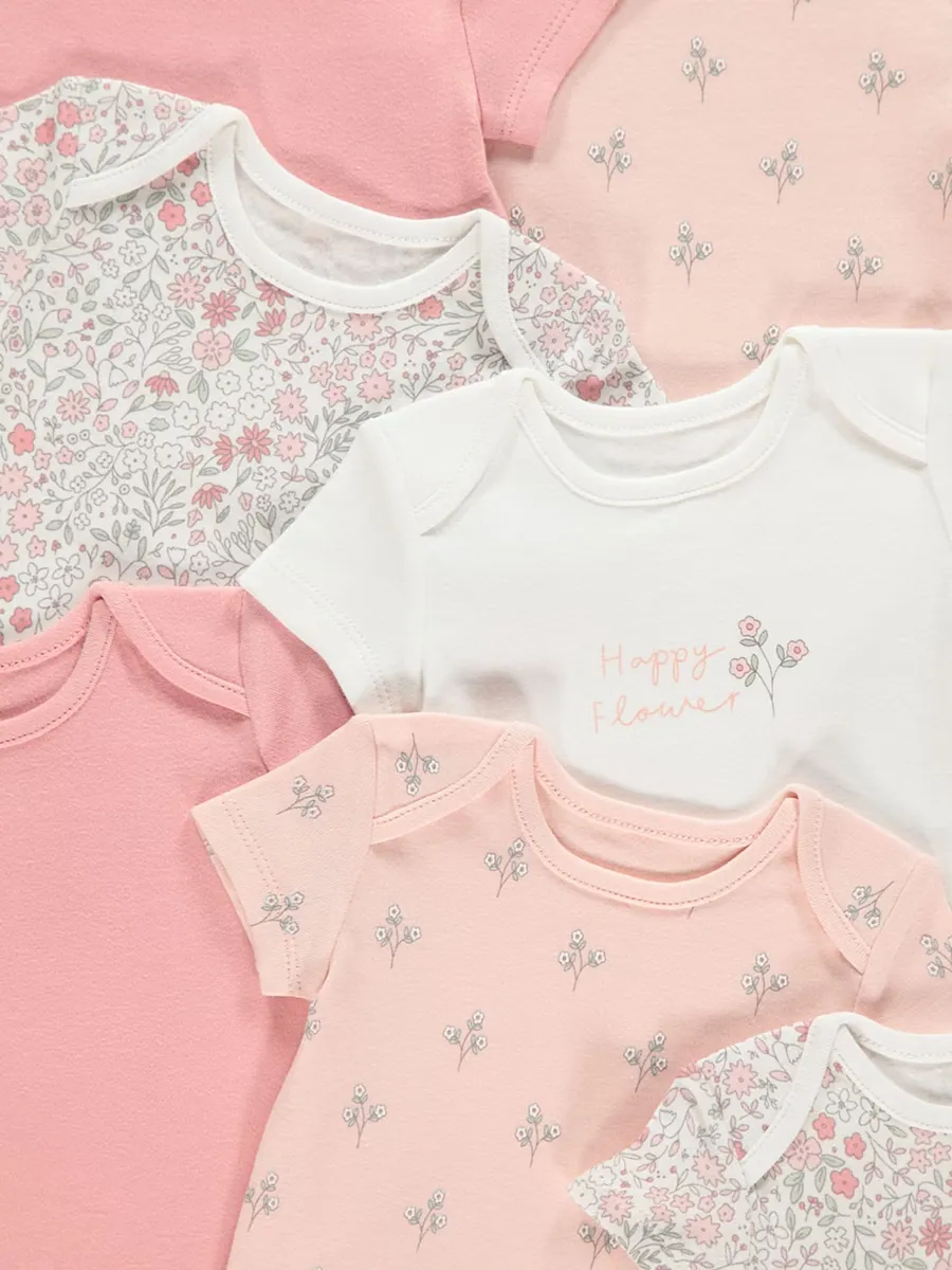 Floral Short Sleeve Bodysuits 7 Pack