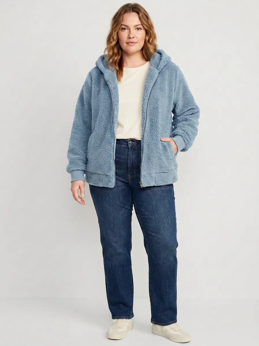 Cozy Sherpa Fleece Zip-Up Hooded Cardigan