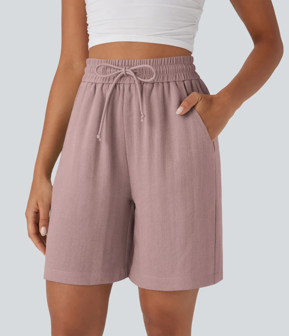 2026🔥High Waisted Drawstring Casual Linen-Feel Shorts with Pockets
