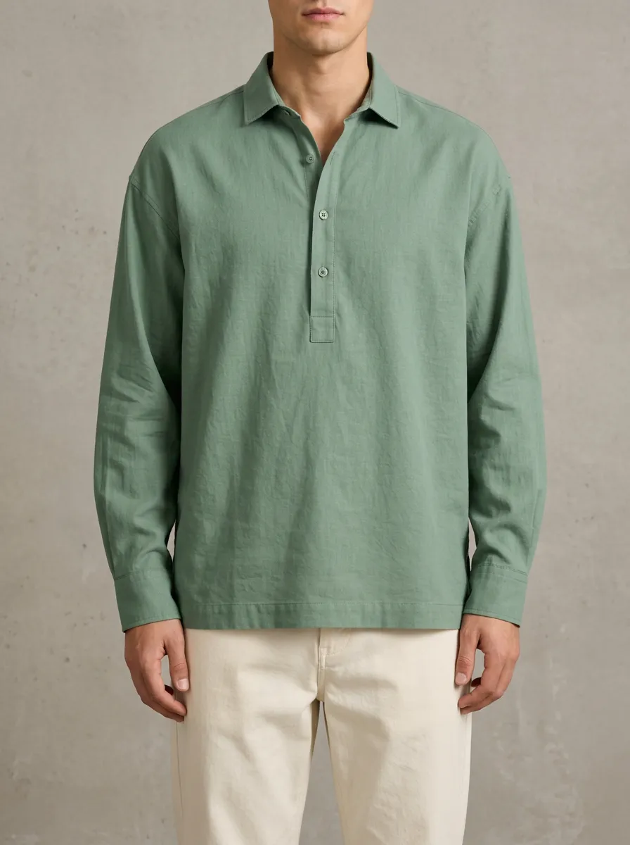 Unisex Plain Casual Shirt in Sage Green
