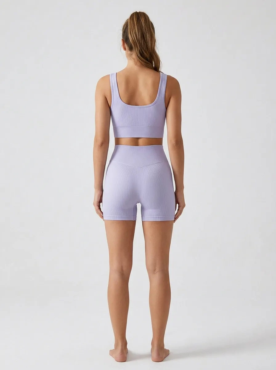 Weekend Ribbed Texture Seamless Design Essential Women's Tank Top And Sports Shorts Set