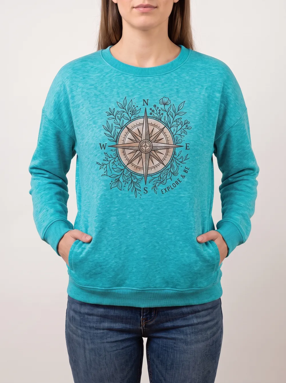 Travel Adventure Compass Floral Relaxed Sweatshirt