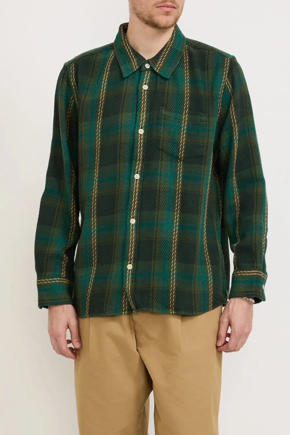 Green Checkered Long-Sleeved Shirt