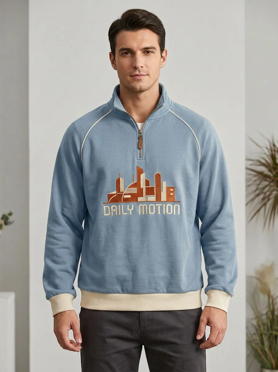 Outdoor-Inspired Half-Zip City-Skyline Men's Half-Zip Sweatshirt