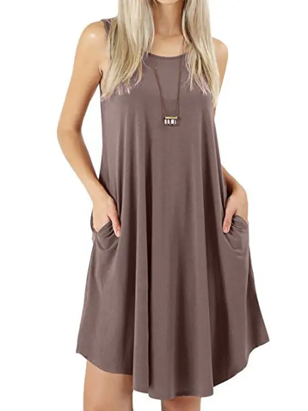 Relaxed Pocket Sleeveless Solid Color Spaghetti Neck Mini Dress