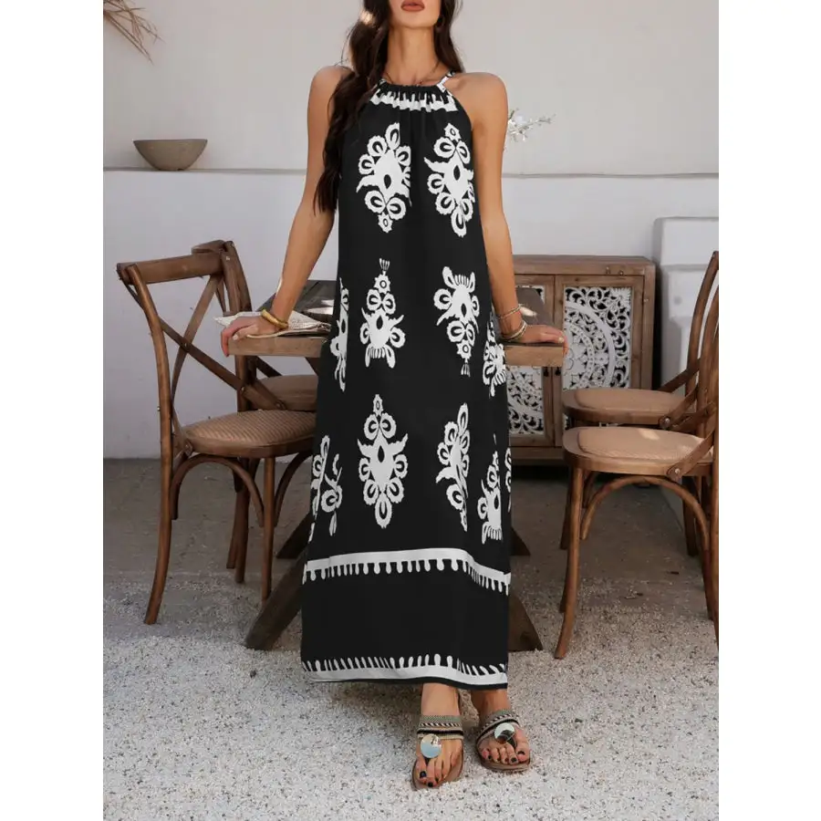 Grecian Neck Printed Maxi Dress