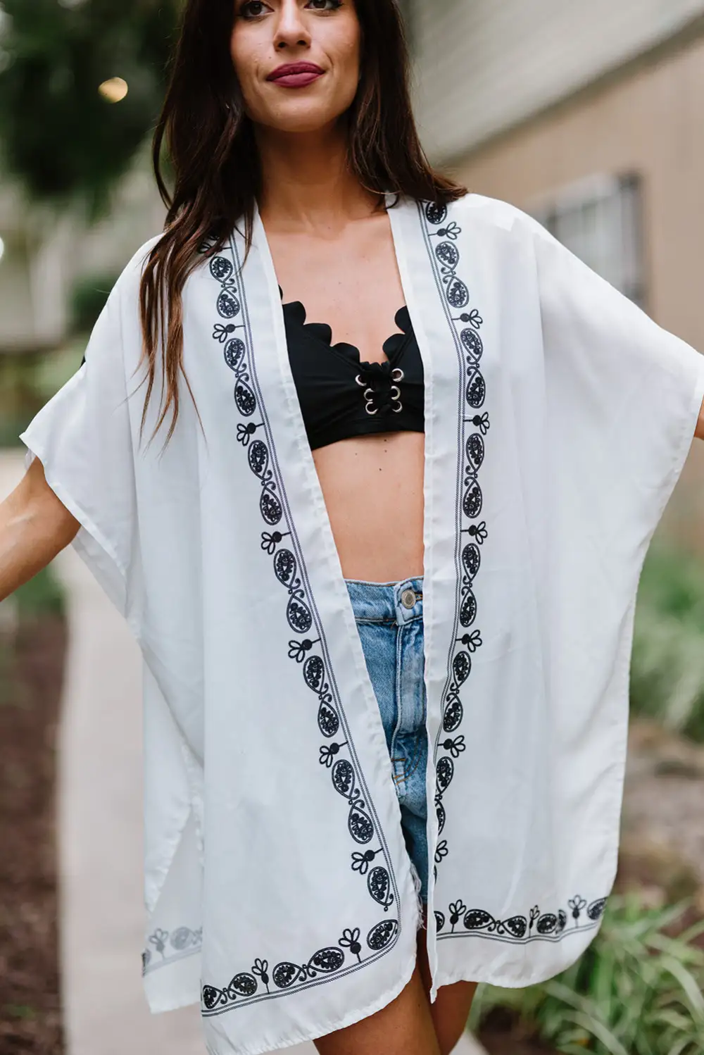 Swimwear Retro Floral Pattern Kimono