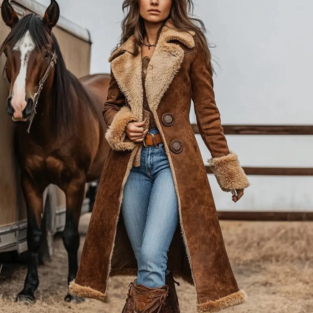 Warm Denim Plush Retro Coat