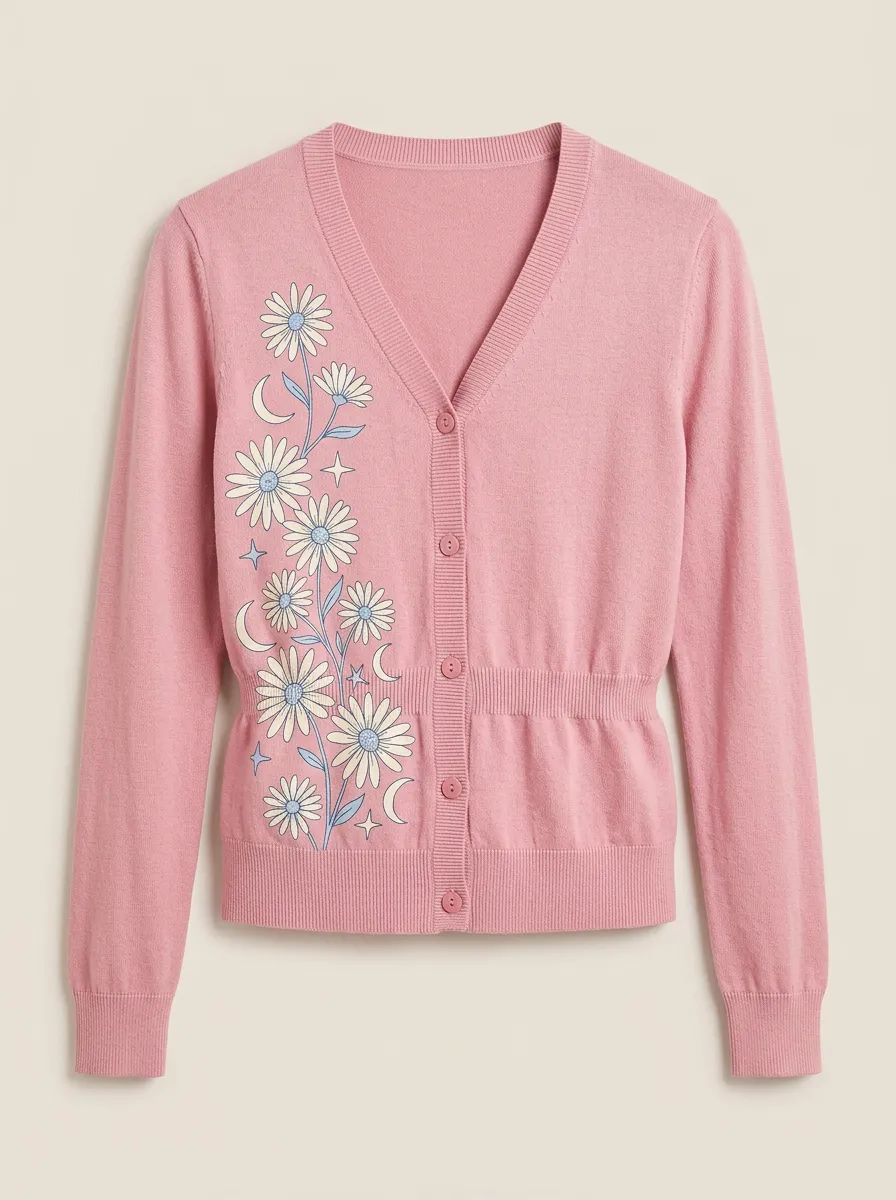 Women's V-Neck Button-Front Embroidery-Detail Cardigan