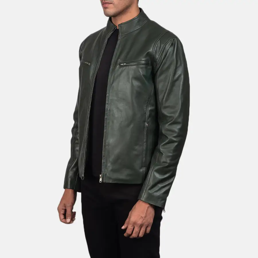 Men's Panel Detail Biker Leather Jacket