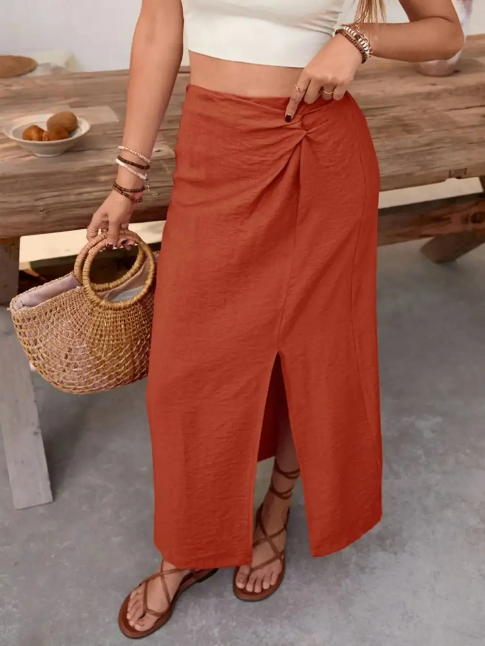 Side Slit Slit Midi Skirt