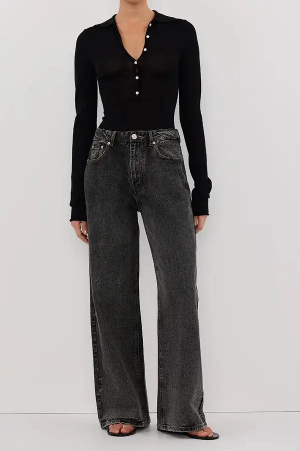 BLACK POLO KNIT TOP