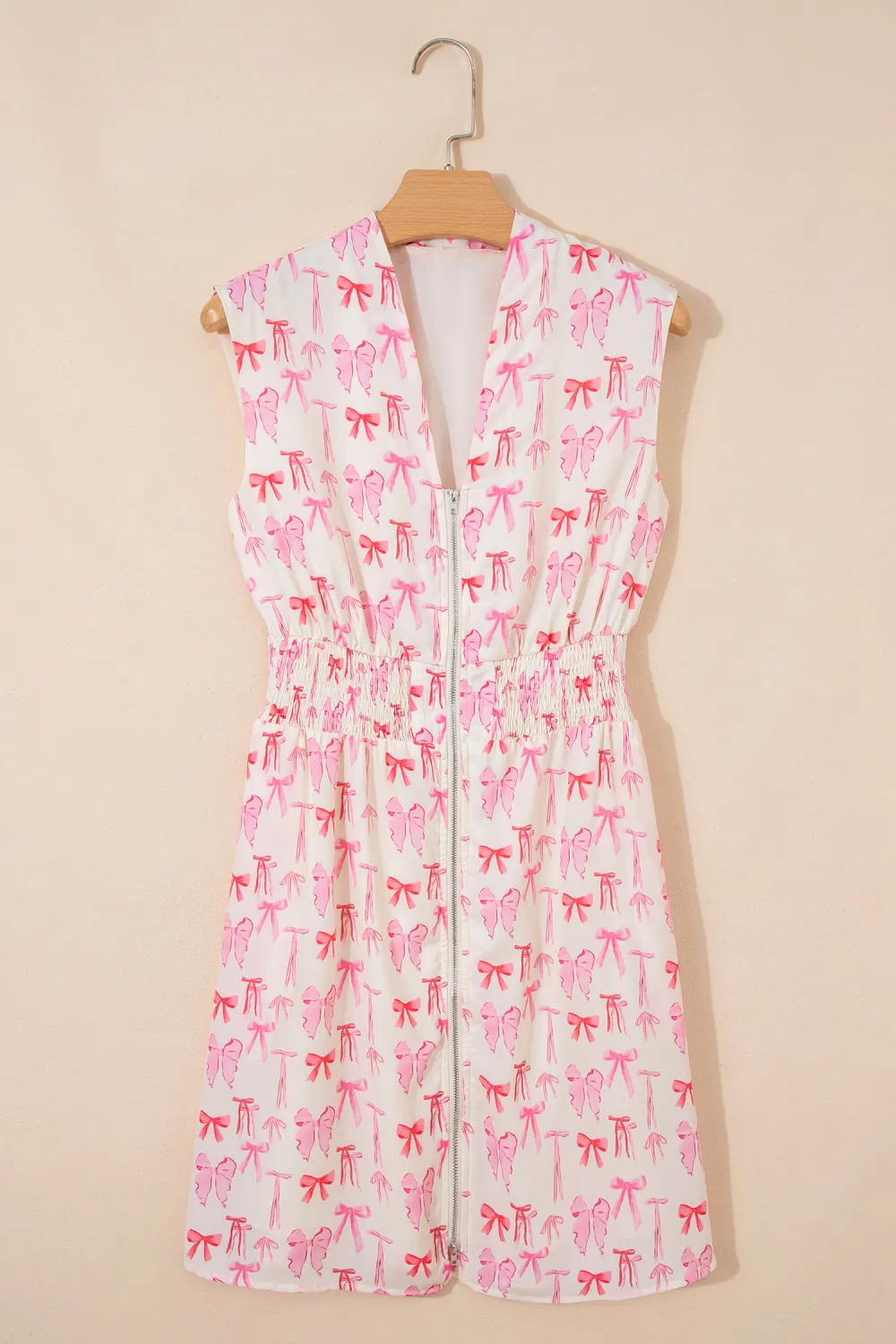 Pink Zip Front Bow Mini Dress