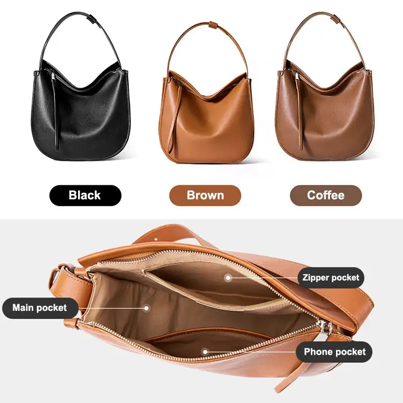 Premium Texture: High-Quality Genuine Leather Zippered Tote