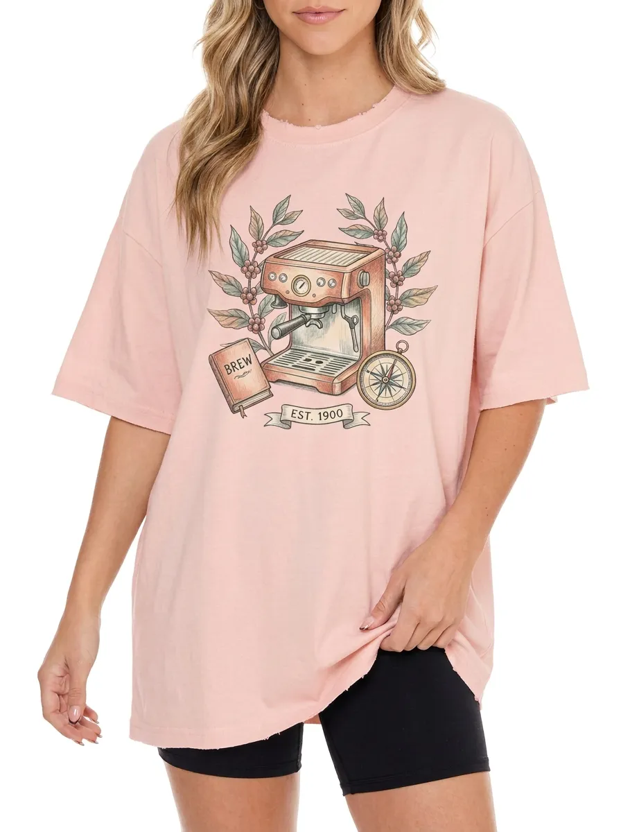 Women's Coffee Espresso Machine Compass Graphic T-Shirt
