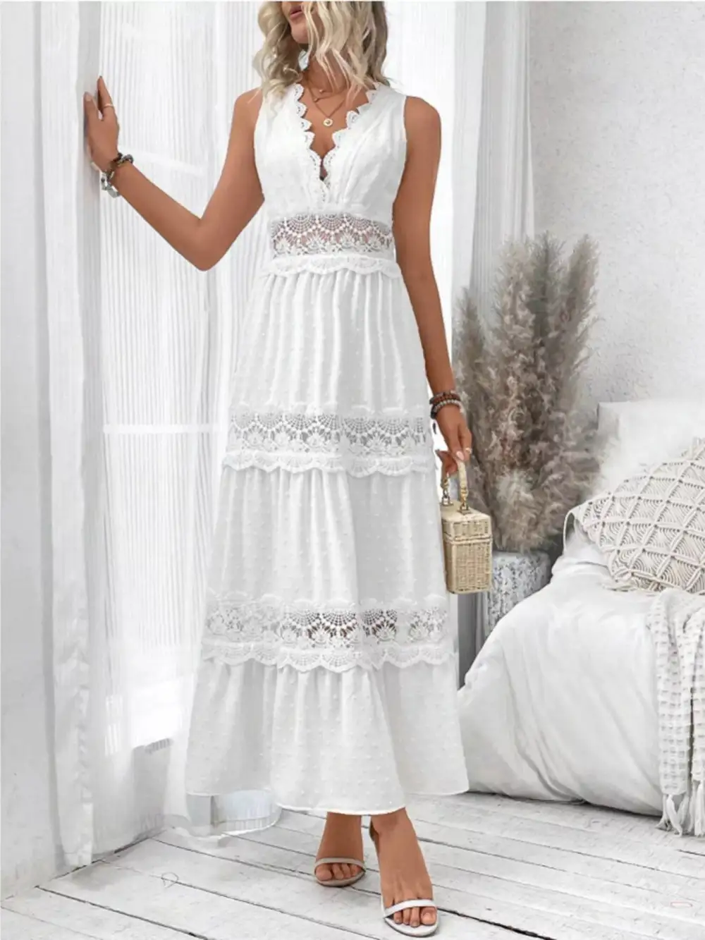 Lace Tiered Sleeveless Dress Casual