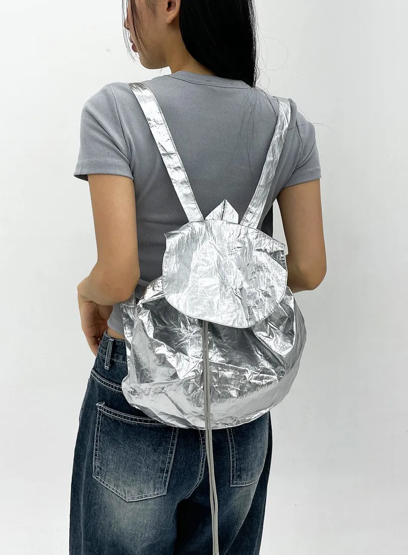 Metallic Finish Drawstring Backpack