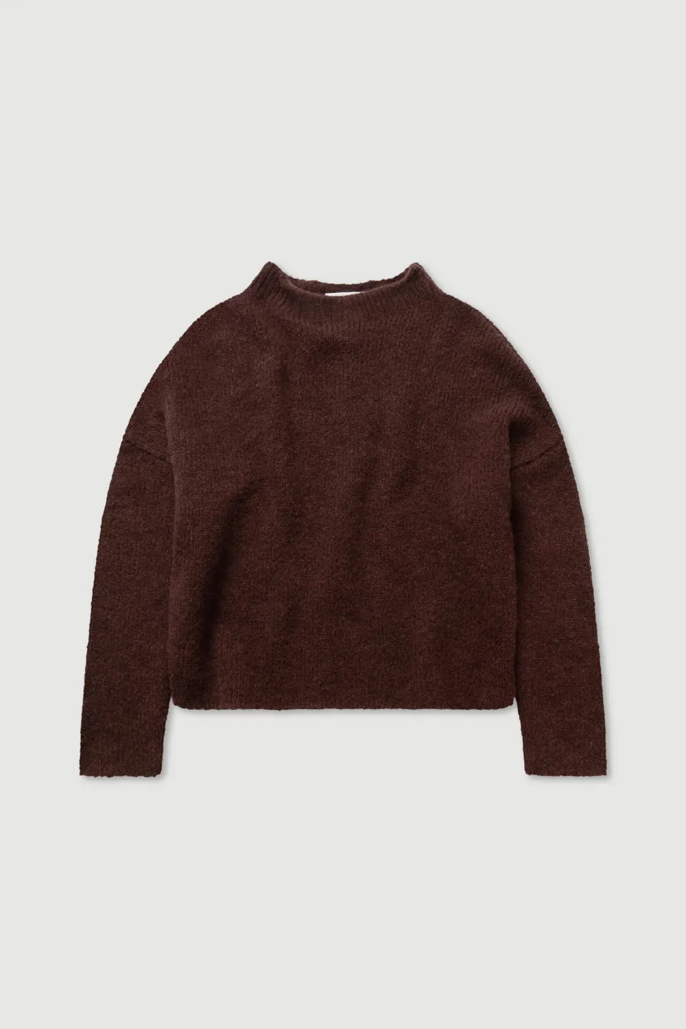 Loose Knit Sweater With Shoulder Drop And Stand Up Collar