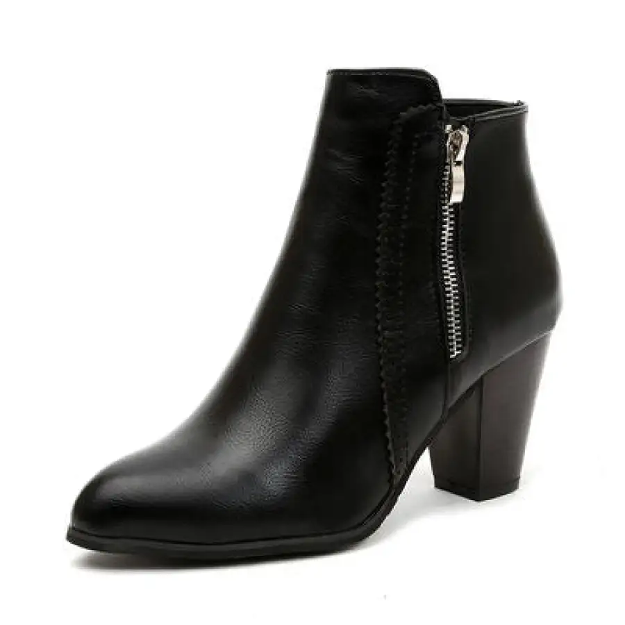 Pu Leather Block Heel Boots