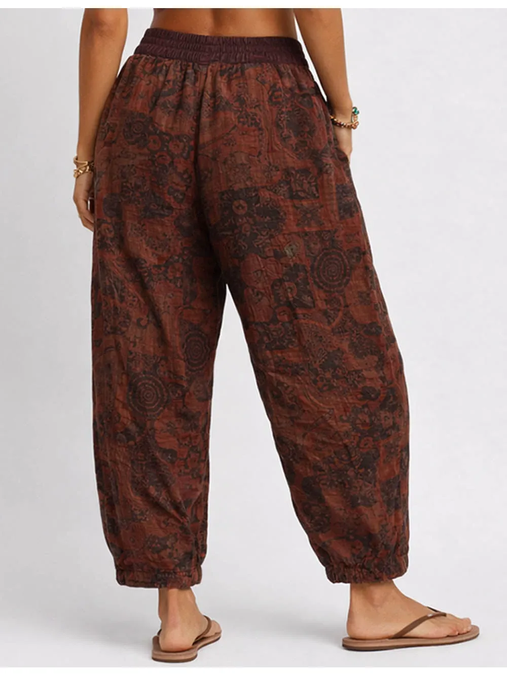 Boho Abstract Elastic Waist Barrel Leg Easy Pants