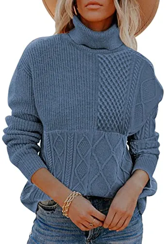 Women's Cable Knit Turtleneck Pullover Sweater
