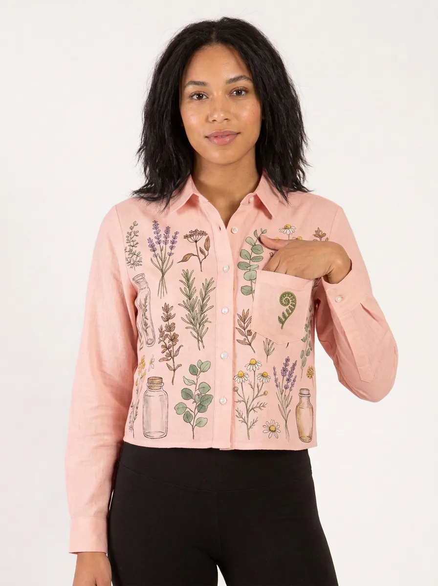 Women's Botanical Herb Garden Apothecary Graphic Button-up Shirt Tank Top