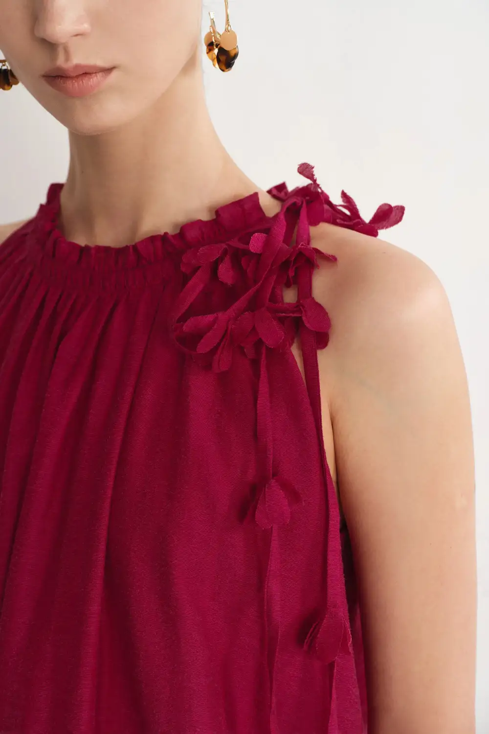 Sleeveless Handcrafted Floral Linen Blend Maxi Dress