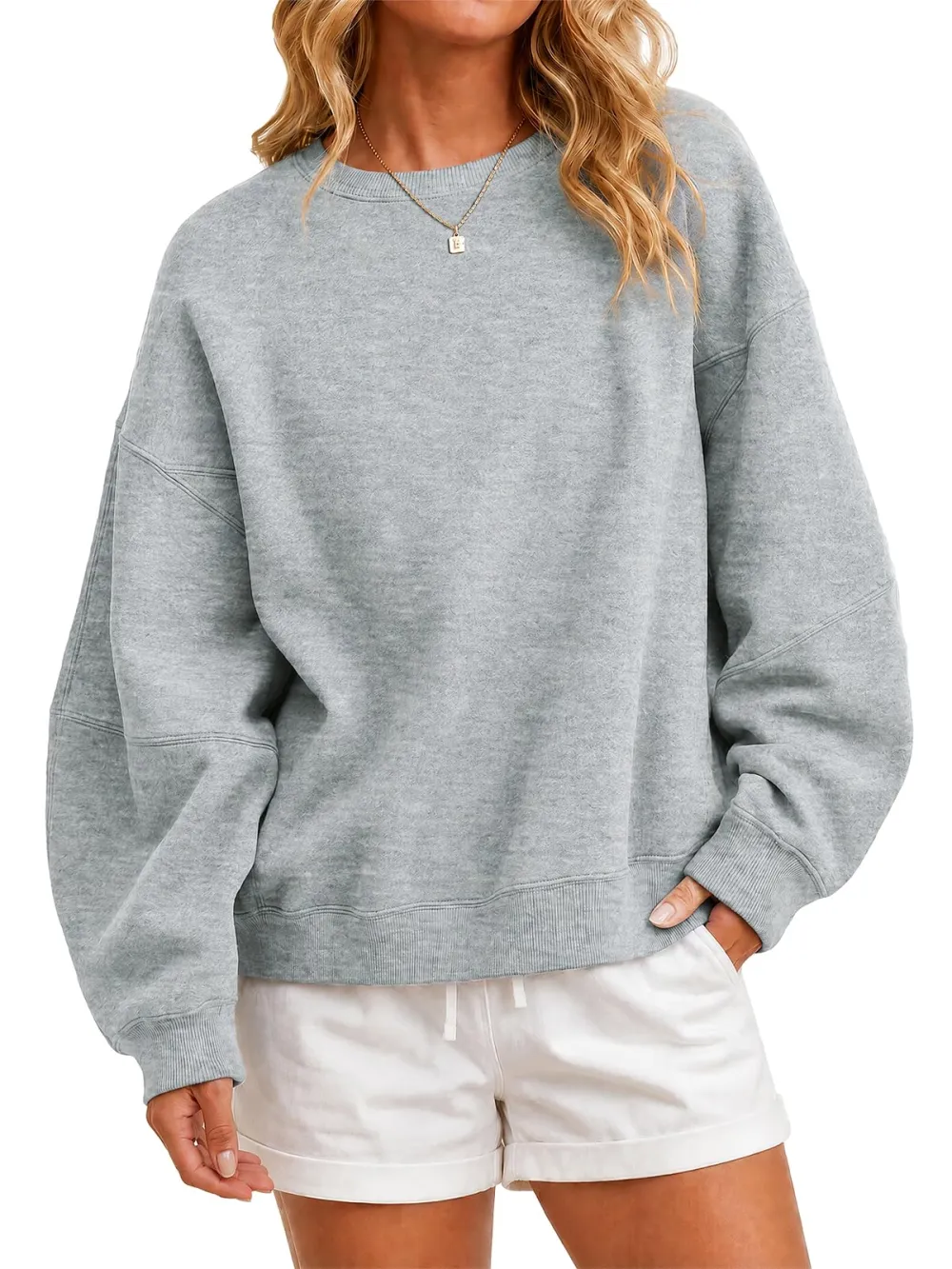 Women's Crewneck Fleece Pullover Tops In Grey