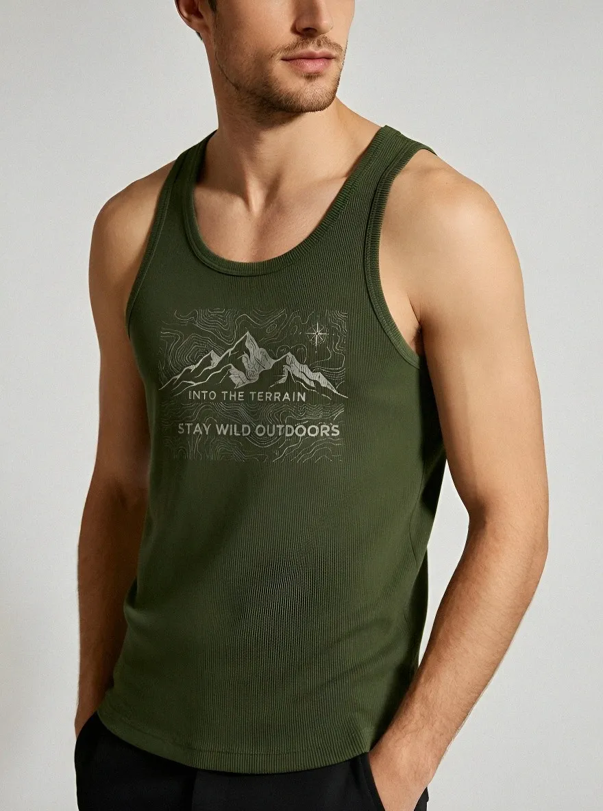 Men's Hiking Outdoor Lover Mountain Topographic Printed Tank Top