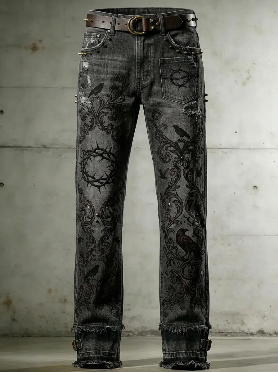 Shadow Raven Floral Alternative Look Men's Gothic Jeans