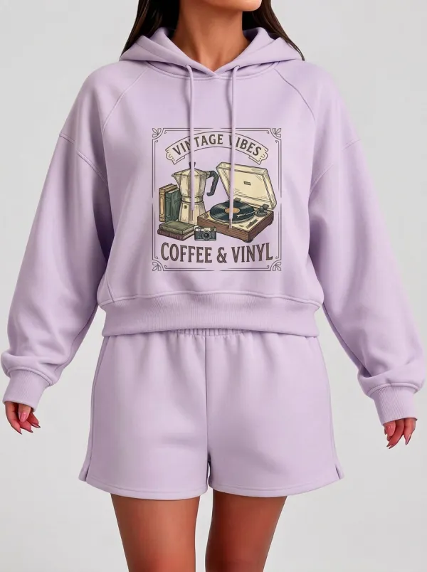 Women's Coffee Vinyl Lover Vintage Vibes Graphic Hoodie