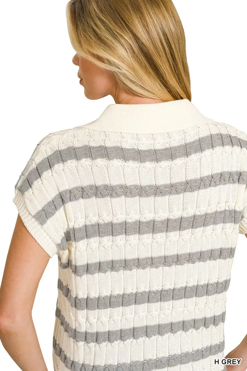 Textured Stripe Collared Sweater