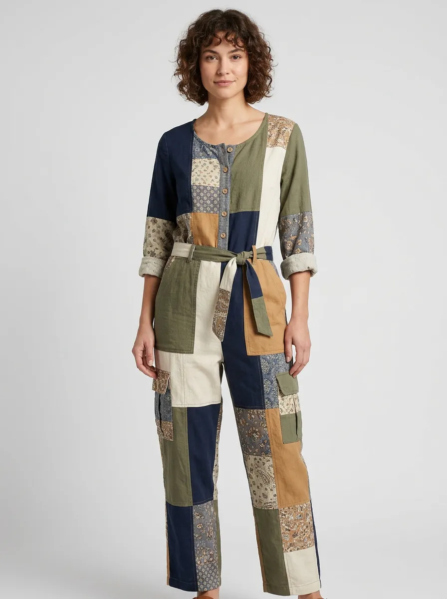 Women's Boho Vintage Patchwork Paisley Jumpsuit