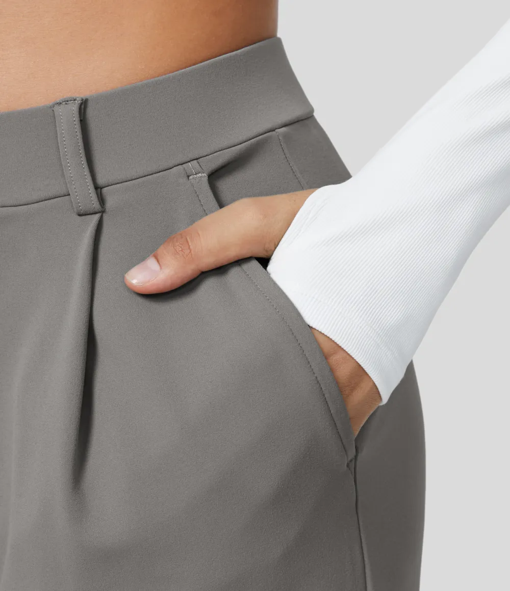 2026🔥  High Waisted Plicated Side Pocket Straight Leg Work Pants