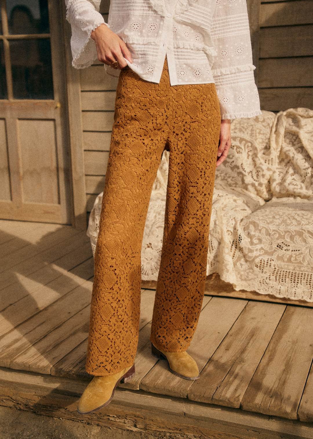 Hollow Solid Color Lace Trousers