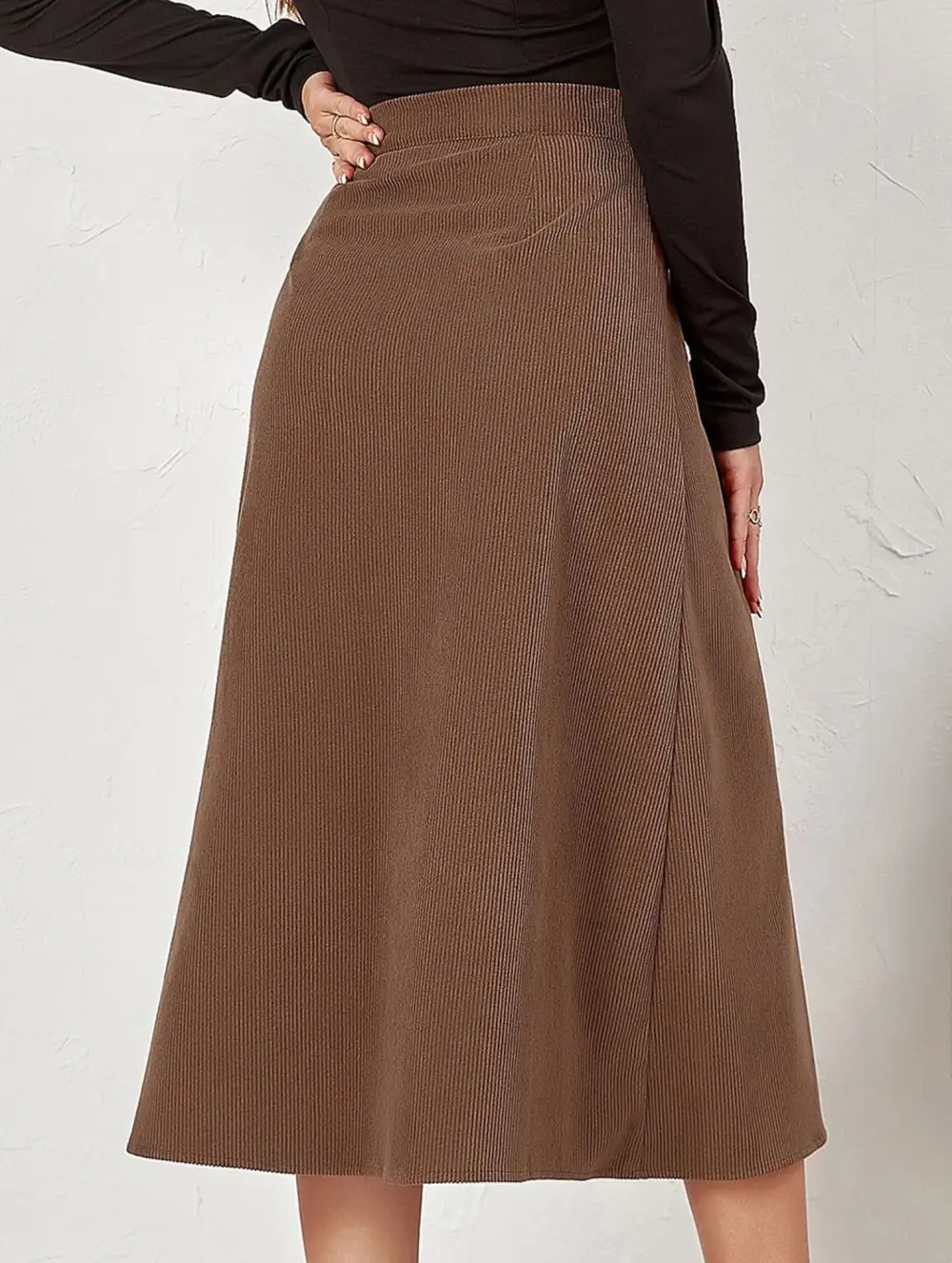 Corduroy Button Front Midi Skirt