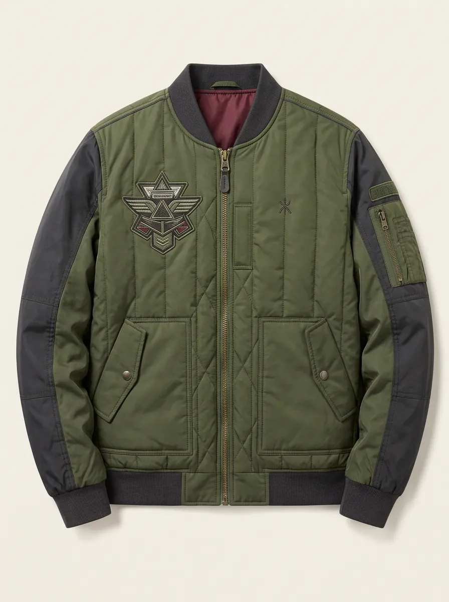 Men's Military Tactical Geometric Emblem Printed Bomber Jacket
