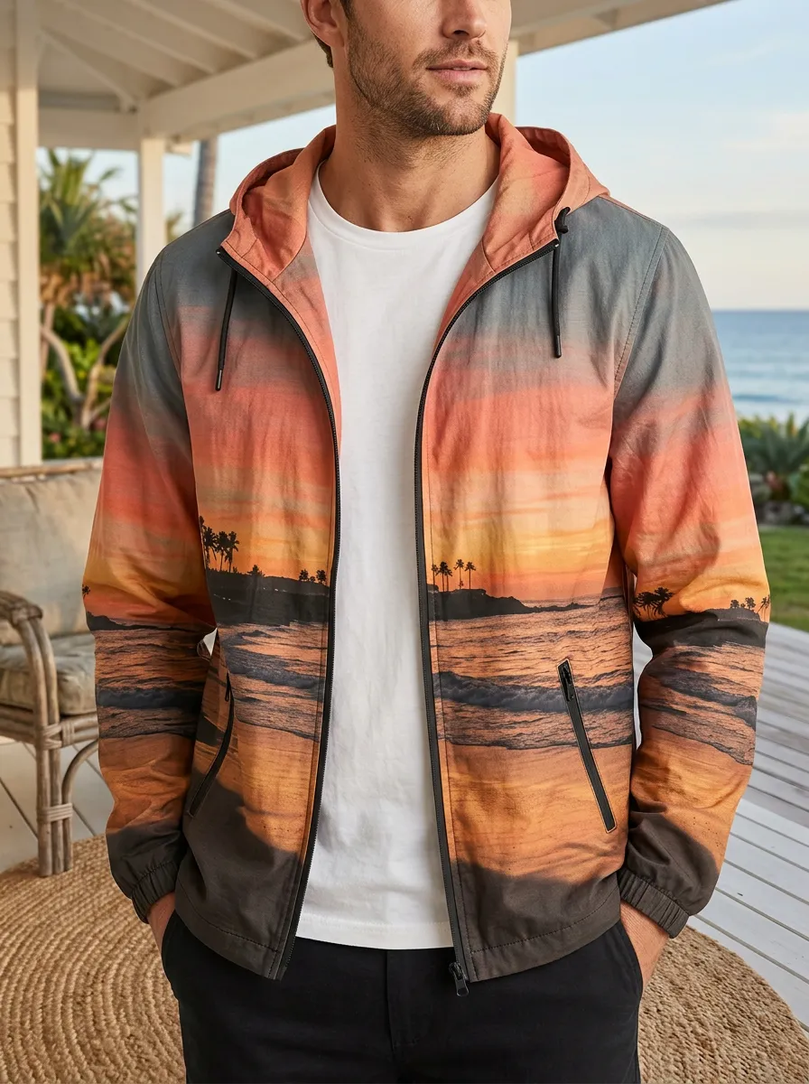 Men's Beach Tropical Sunset Palm Tree Rugged Horizon Jacket