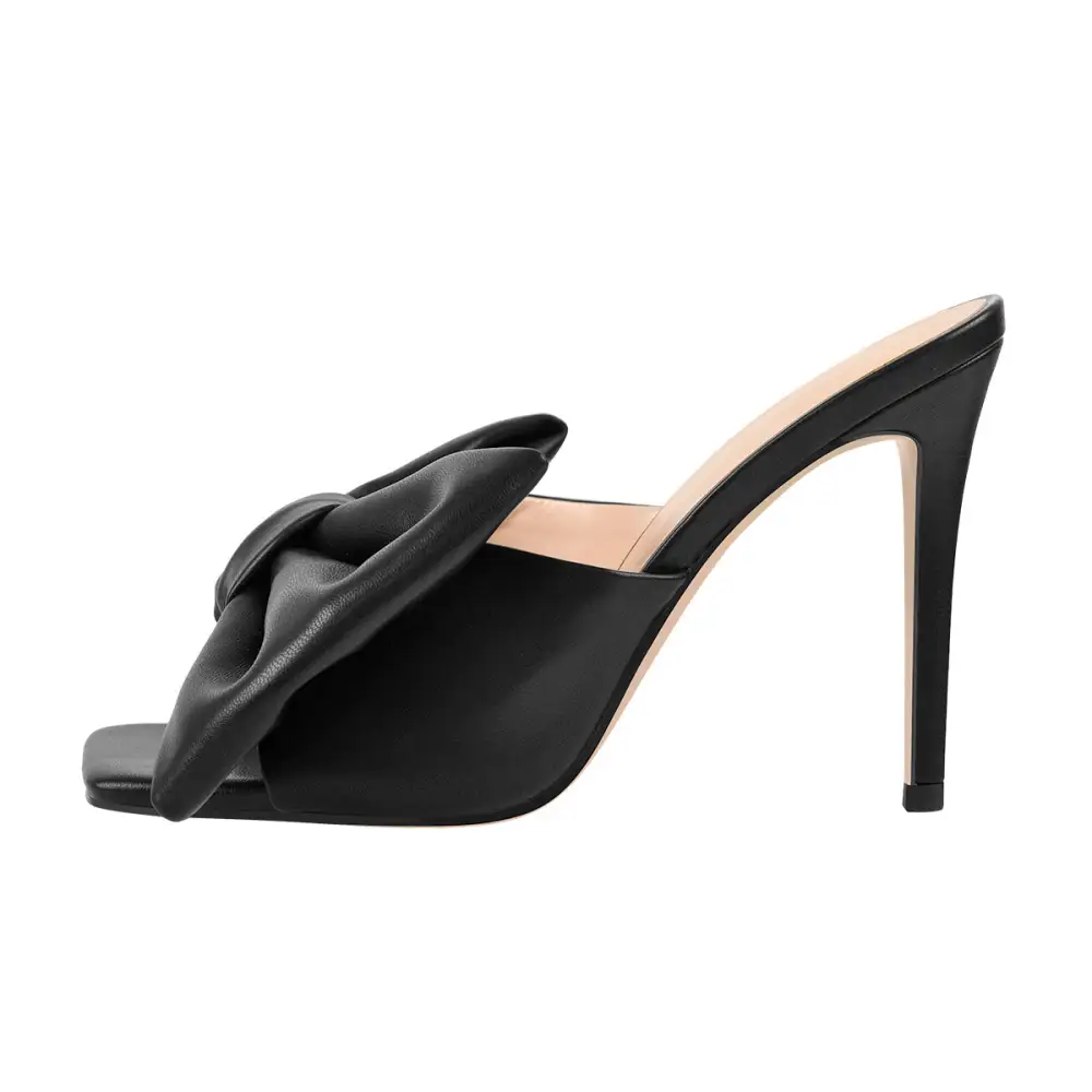Bow Leather Square Toe High Stiletto Sandals