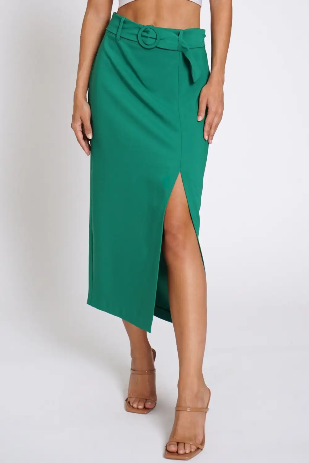 Self Belt Midi Column Skirt