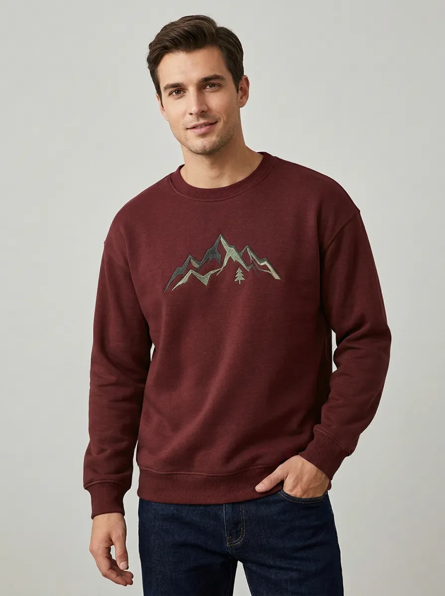 Men's Olive Green Pine Tree Fleece Sweatshirt