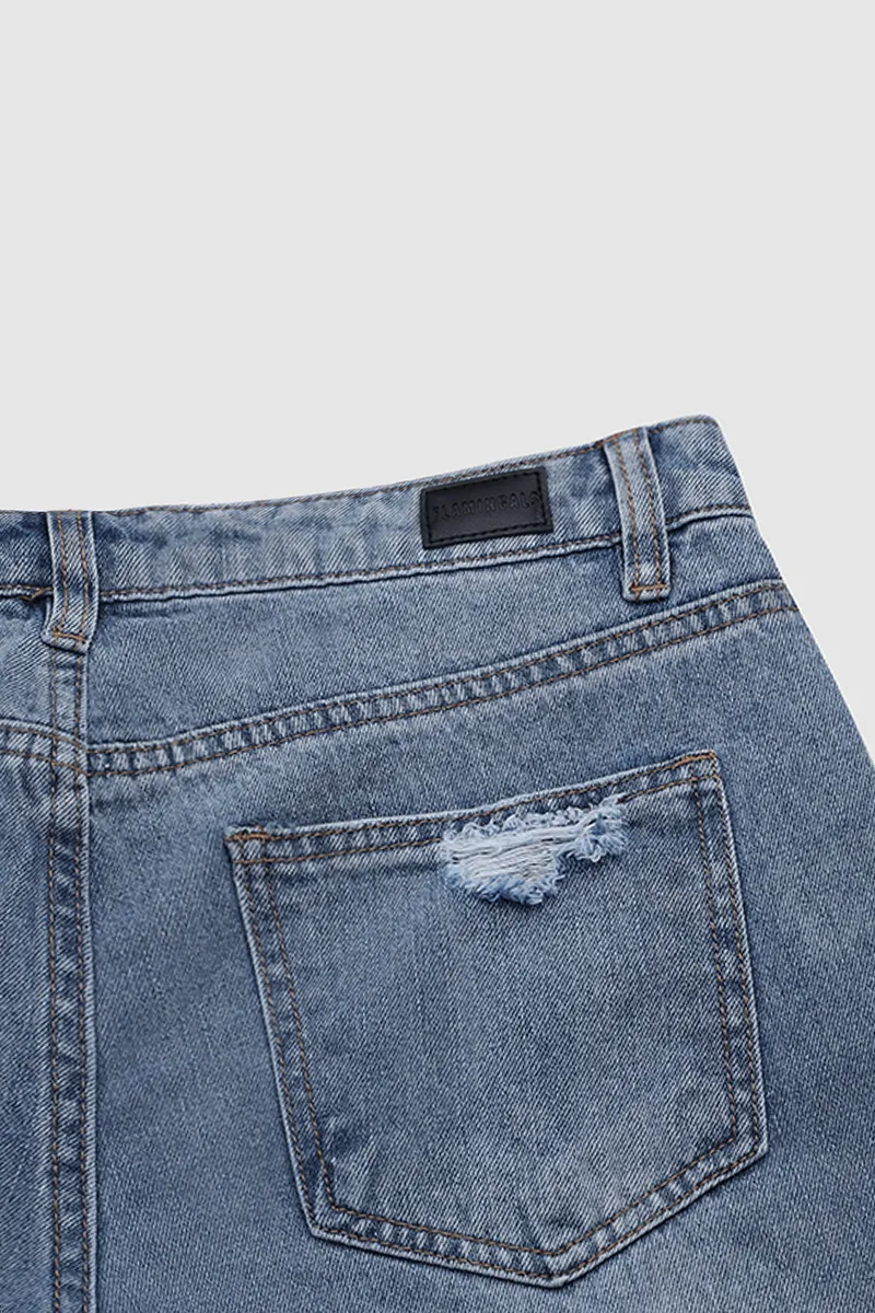 Distressed Raw Hem Straight Leg Jeans