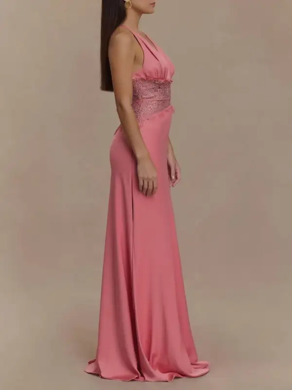 Polished Detail Lace Maxi Dress