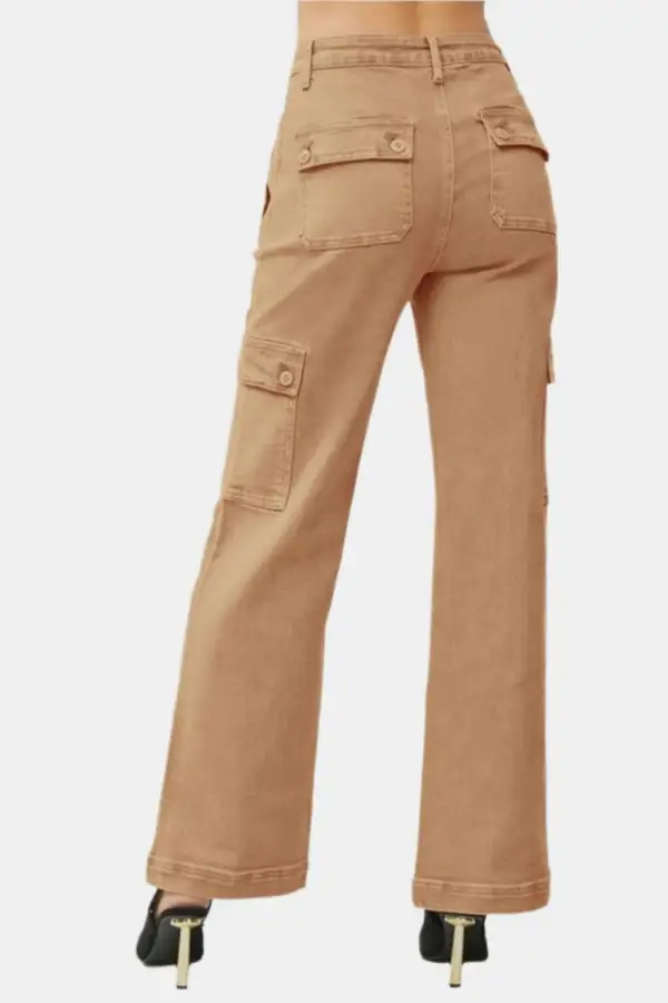 High Rise Wide Leg Cargo Denim Jeans
